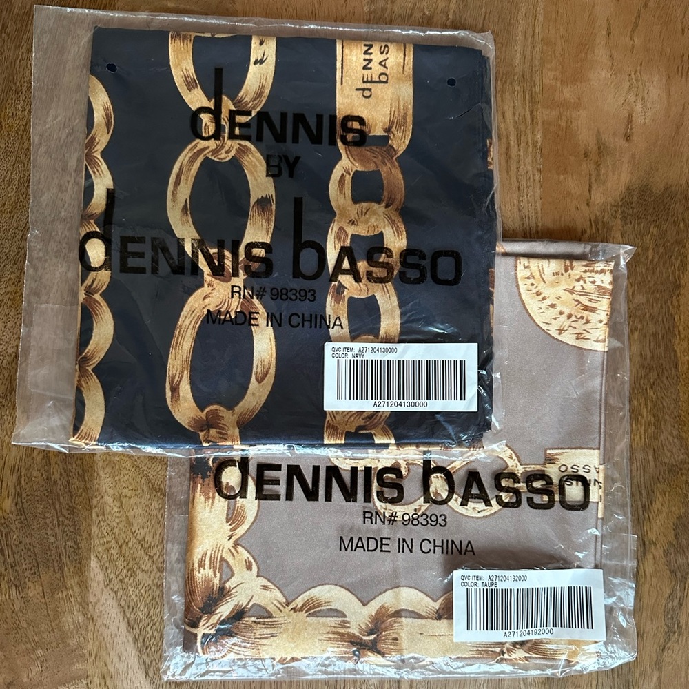 2 Dennis Basso Scarves Blue and Taupe - Picture 2 of 11